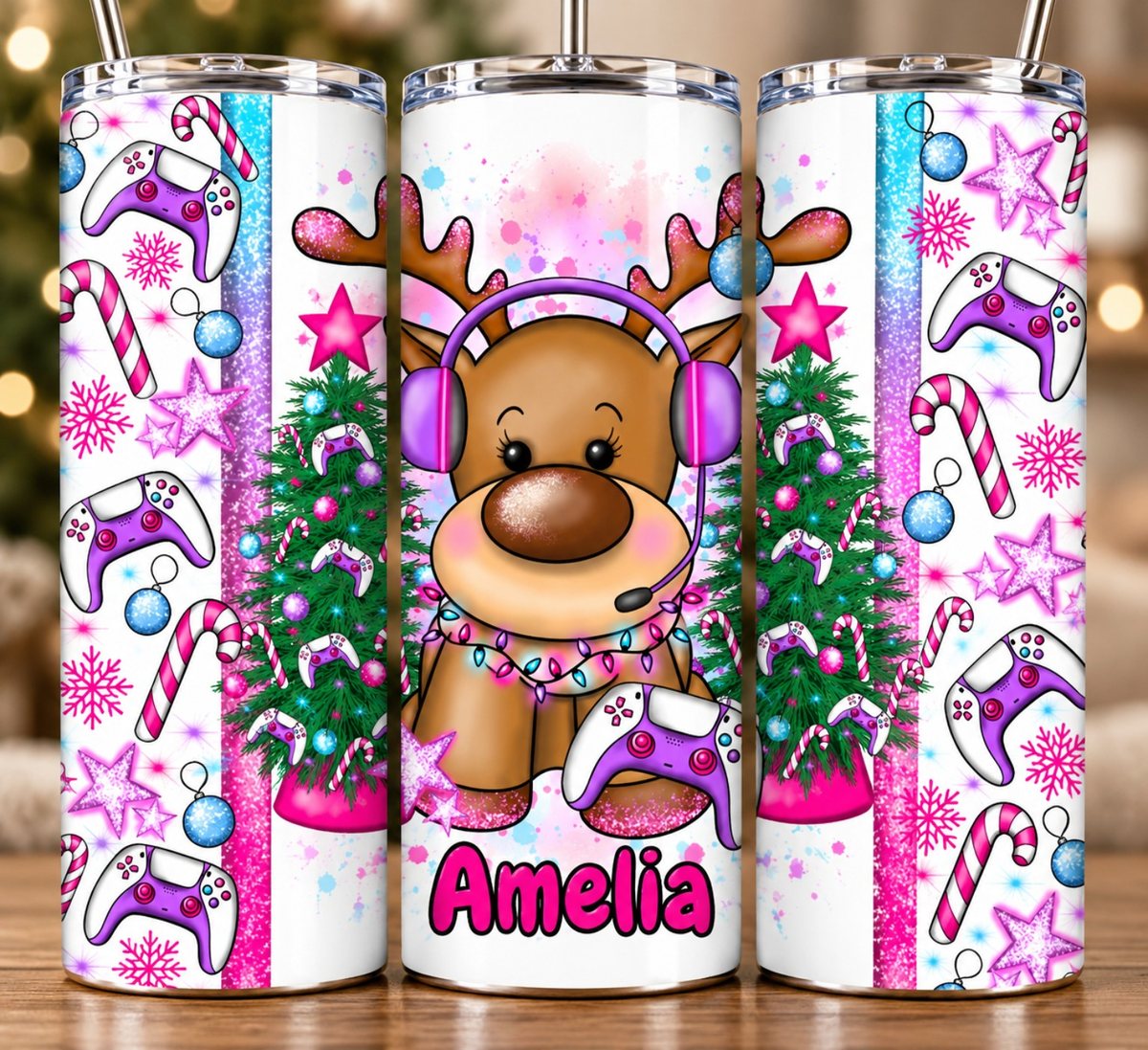 Christmas Gamer Reindeer Mockup - Pink