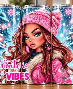 winter vibes tumbler pink mockup