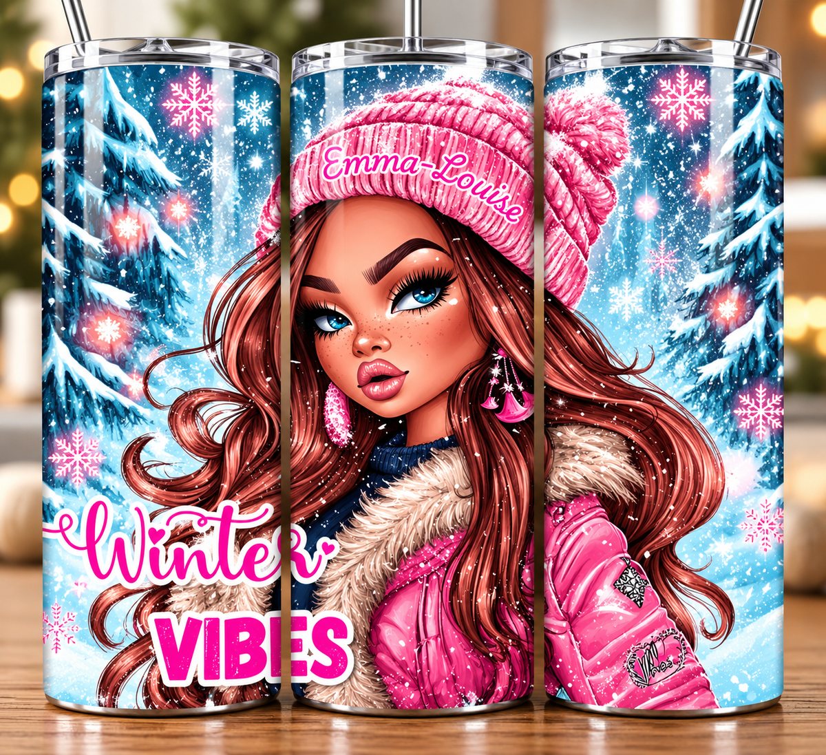 winter vibes tumbler pink mockup