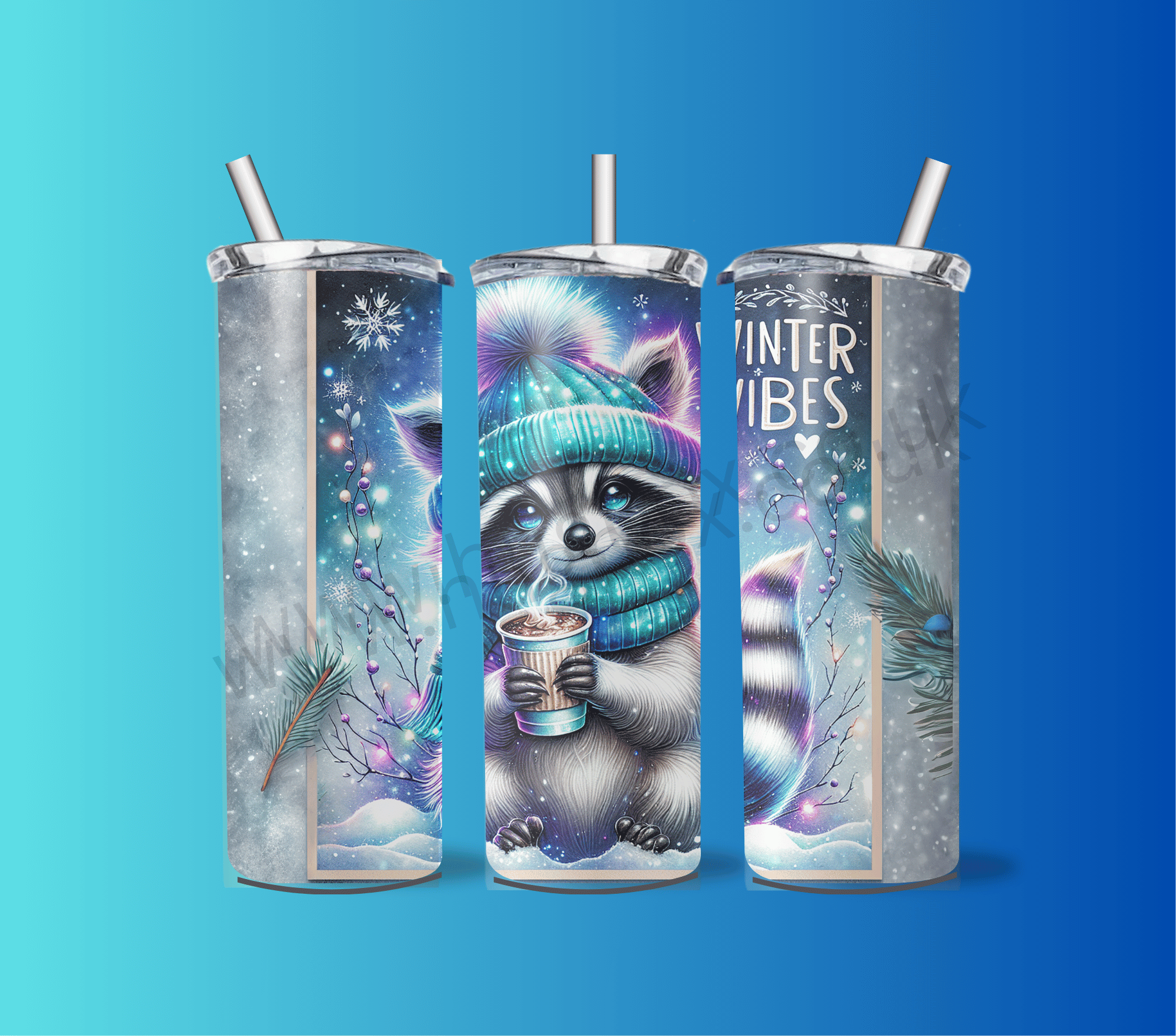 Winter Vibes Raccoon tumbler