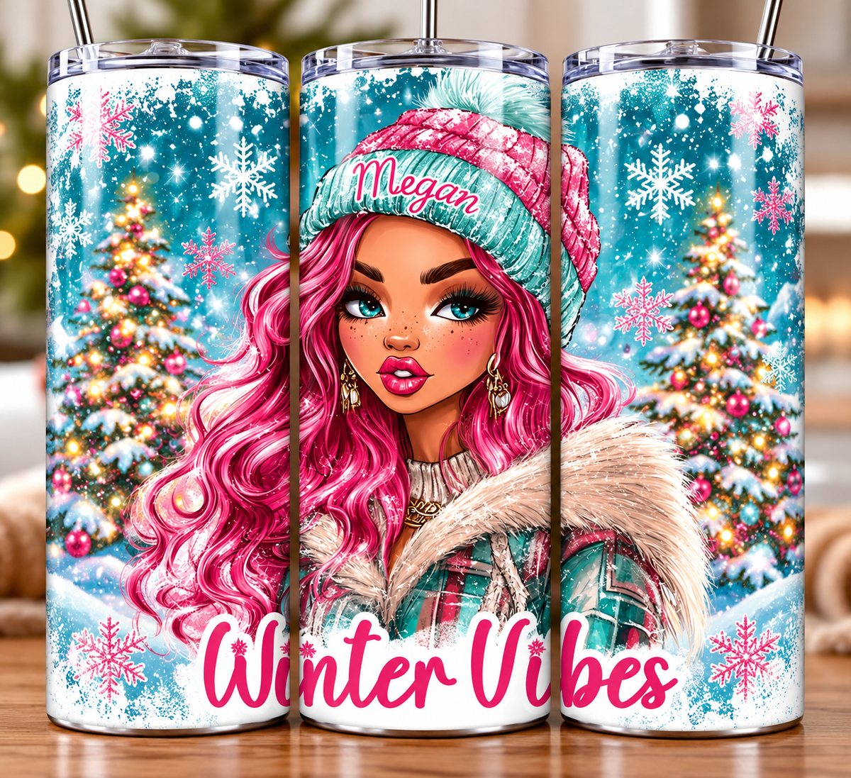 Winter Vibes Tumbler Mockup - blue