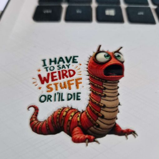 uv dtf sticker decal space worm on laptop