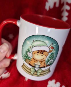 personalised christmas globe mug highland cow