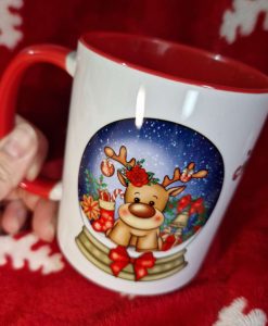 personalised christmas globe mug reindeer
